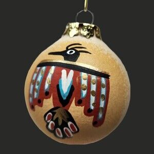 Southwest Christmas Thunderbird Ornament Hand Painted Pottery Petrified Forest